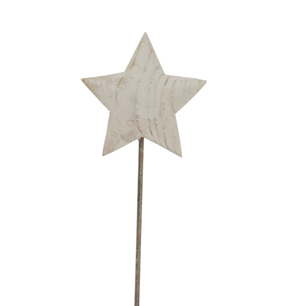 Large Whitewashed Rustic Star On Stand - WHITE