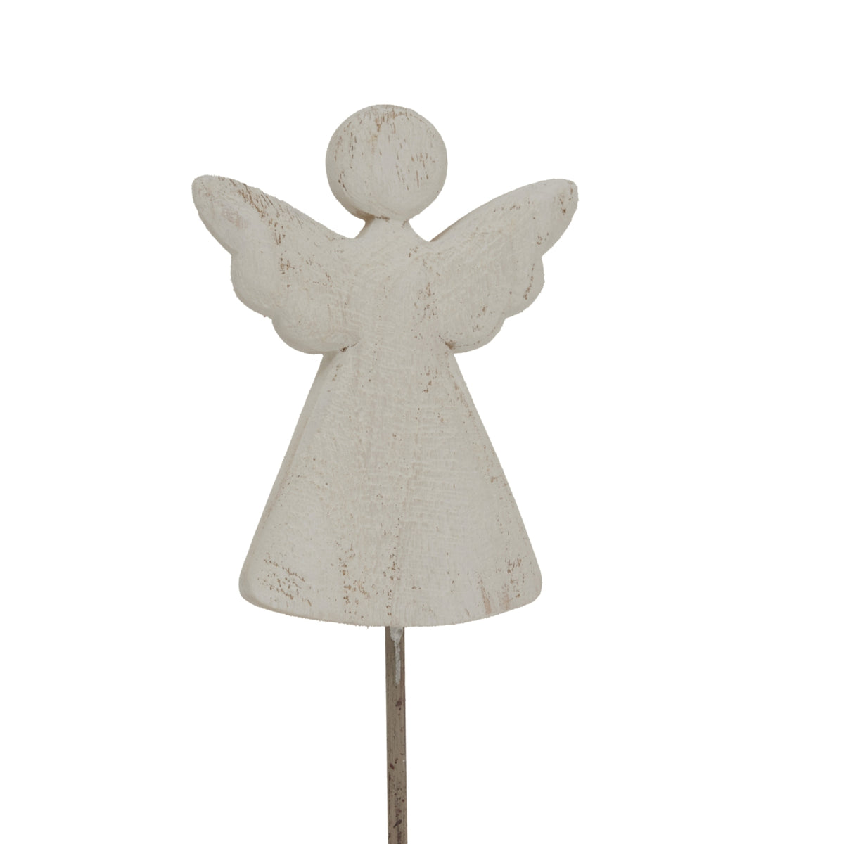 Whitewashed Rustic Angel On Stand - WHITE