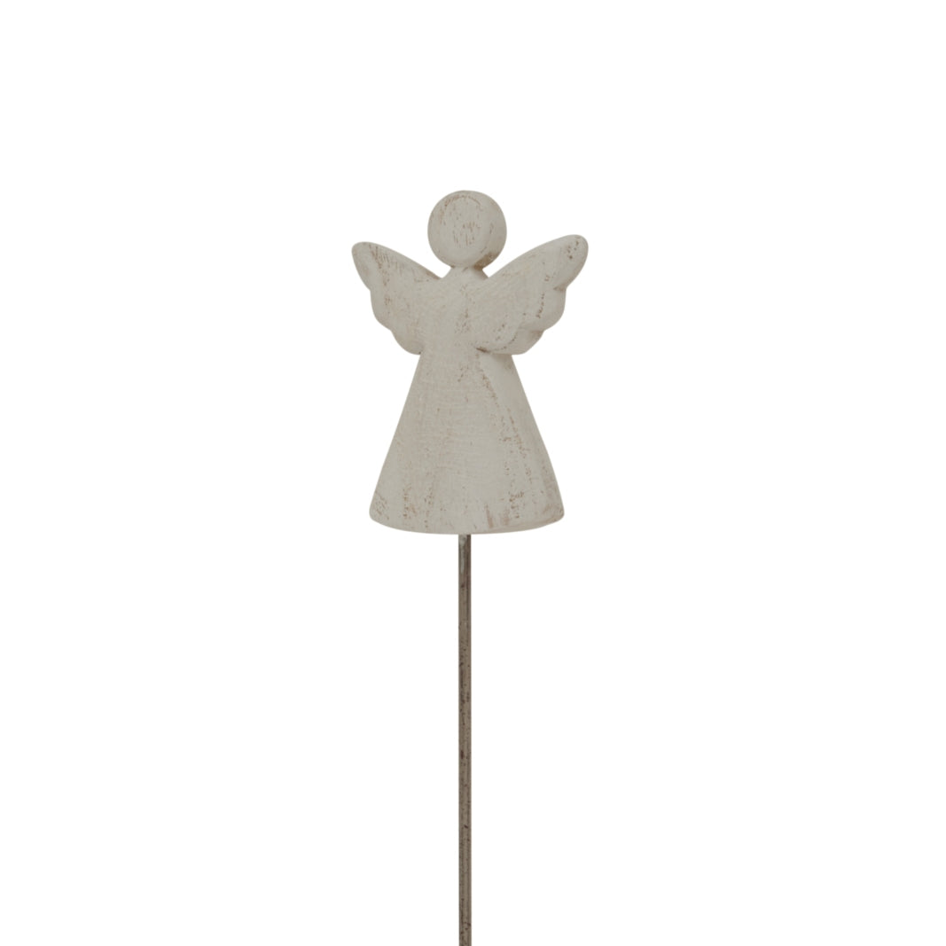 Whitewashed Rustic Angel On Stand - WHITE