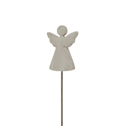 Whitewashed Rustic Angel On Stand - WHITE
