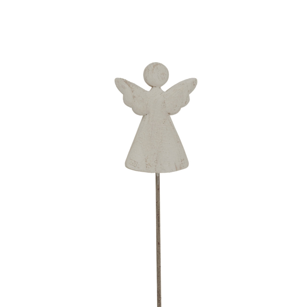 Whitewashed Rustic Angel On Stand - WHITE