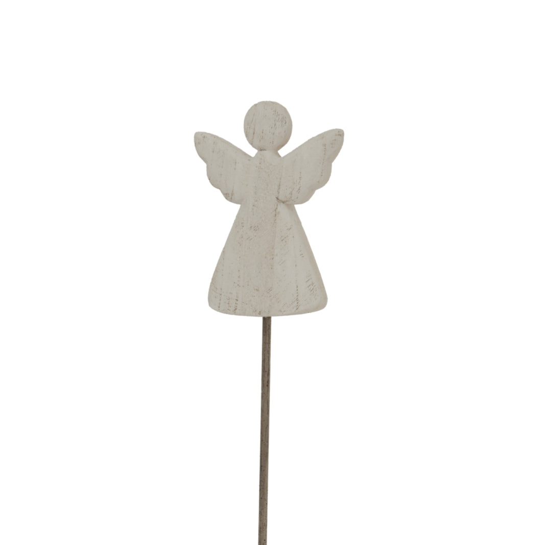 Large Whitewashed Rustic Angel On Stand - WHITE