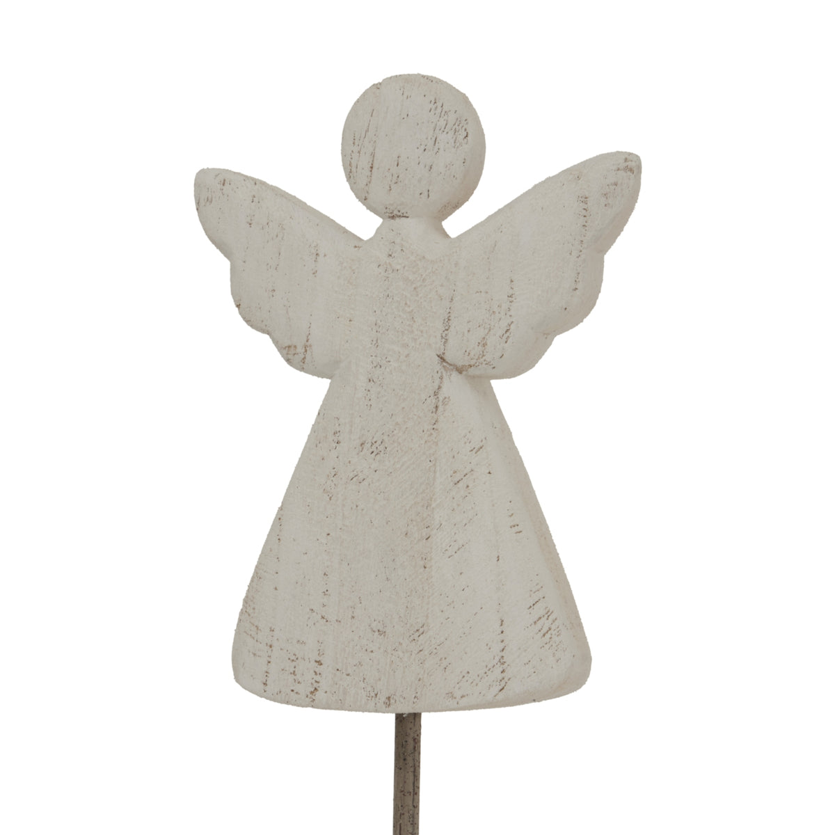 Large Whitewashed Rustic Angel On Stand - WHITE