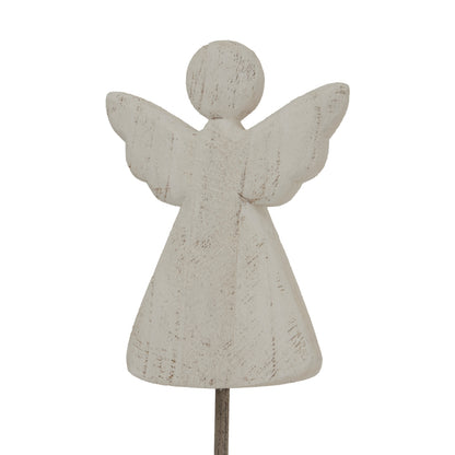 Large Whitewashed Rustic Angel On Stand - WHITE