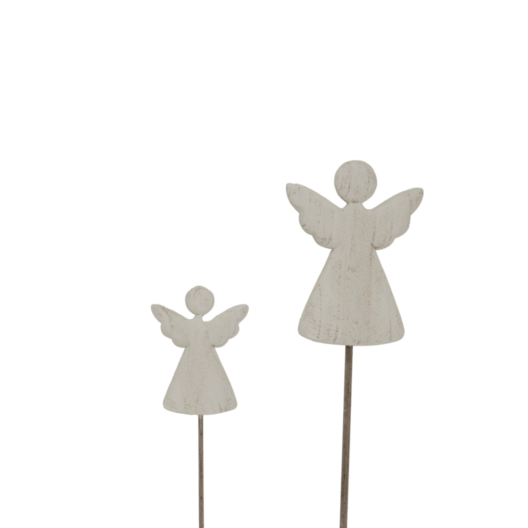 Large Whitewashed Rustic Angel On Stand - WHITE