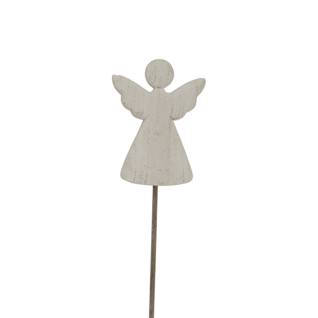 Large Whitewashed Rustic Angel On Stand - WHITE