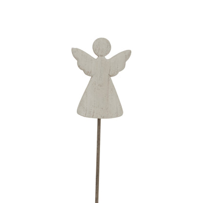 Large Whitewashed Rustic Angel On Stand - WHITE