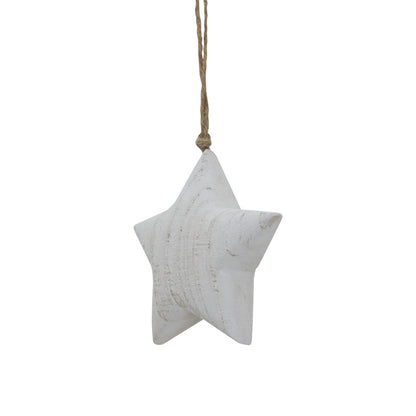 Whitewashed Rustic Hanging Star - WHITE