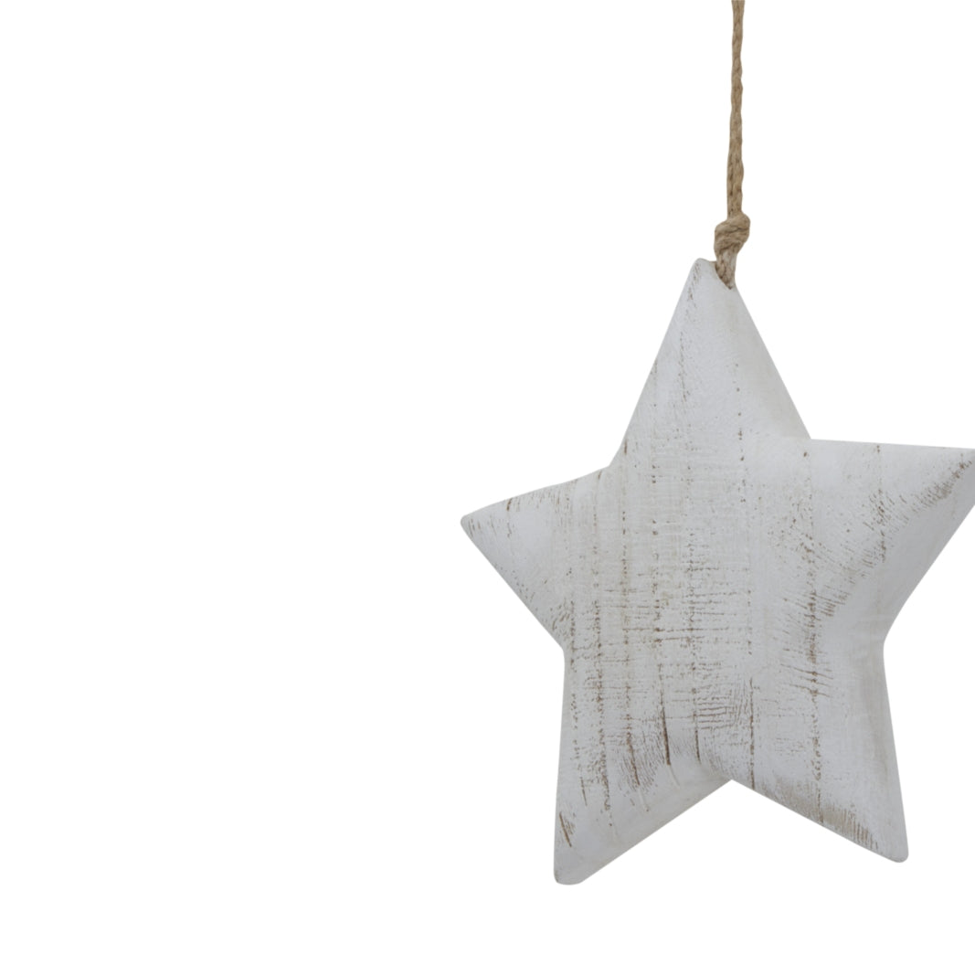 Large Whitewashed Rustic Hanging Star - WHITE