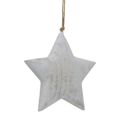 Large Whitewashed Rustic Hanging Star - WHITE