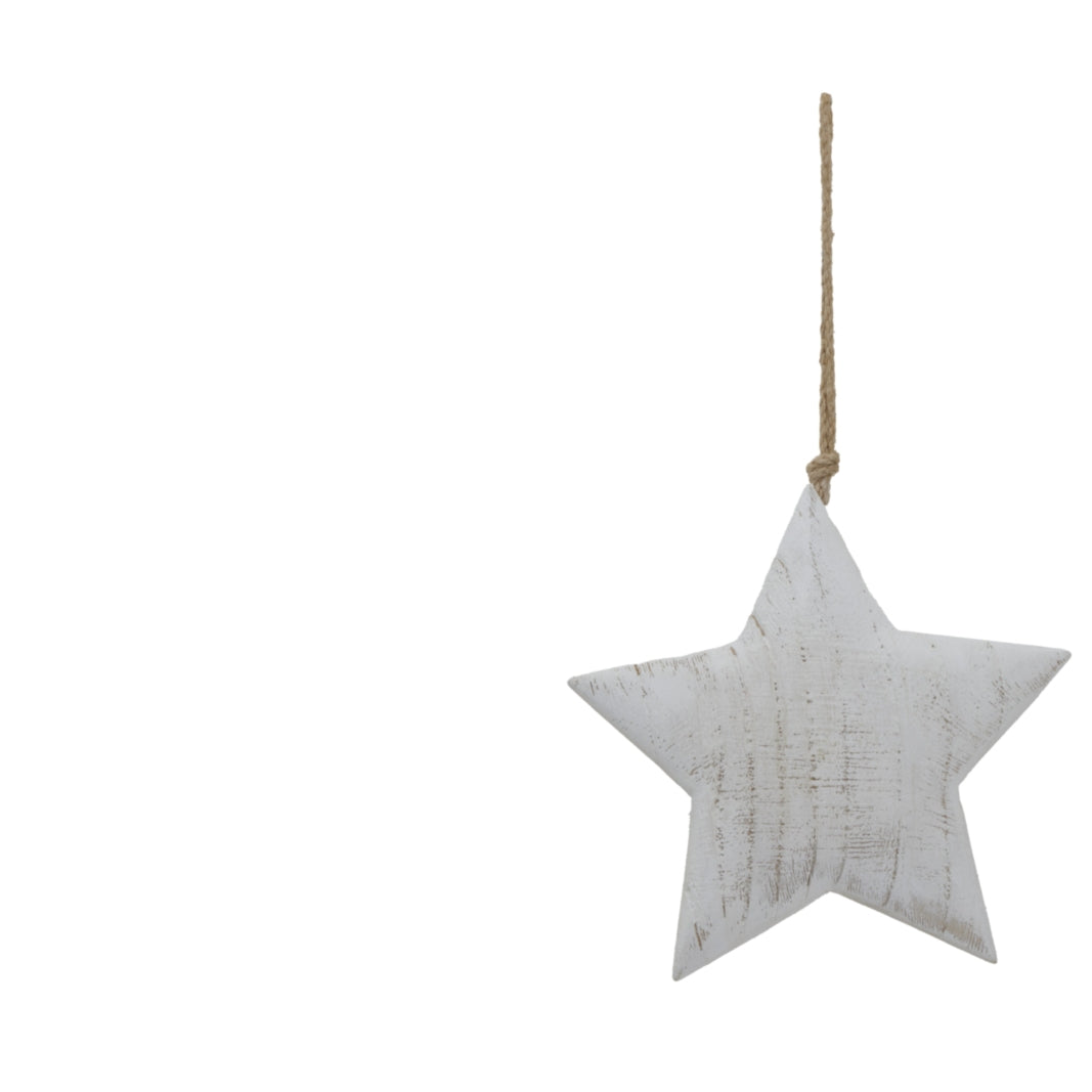 Large Whitewashed Rustic Hanging Star - WHITE