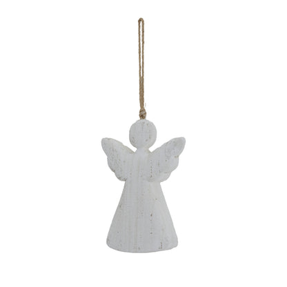 Large Whitewashed Rustic Hanging Angel - WHITE