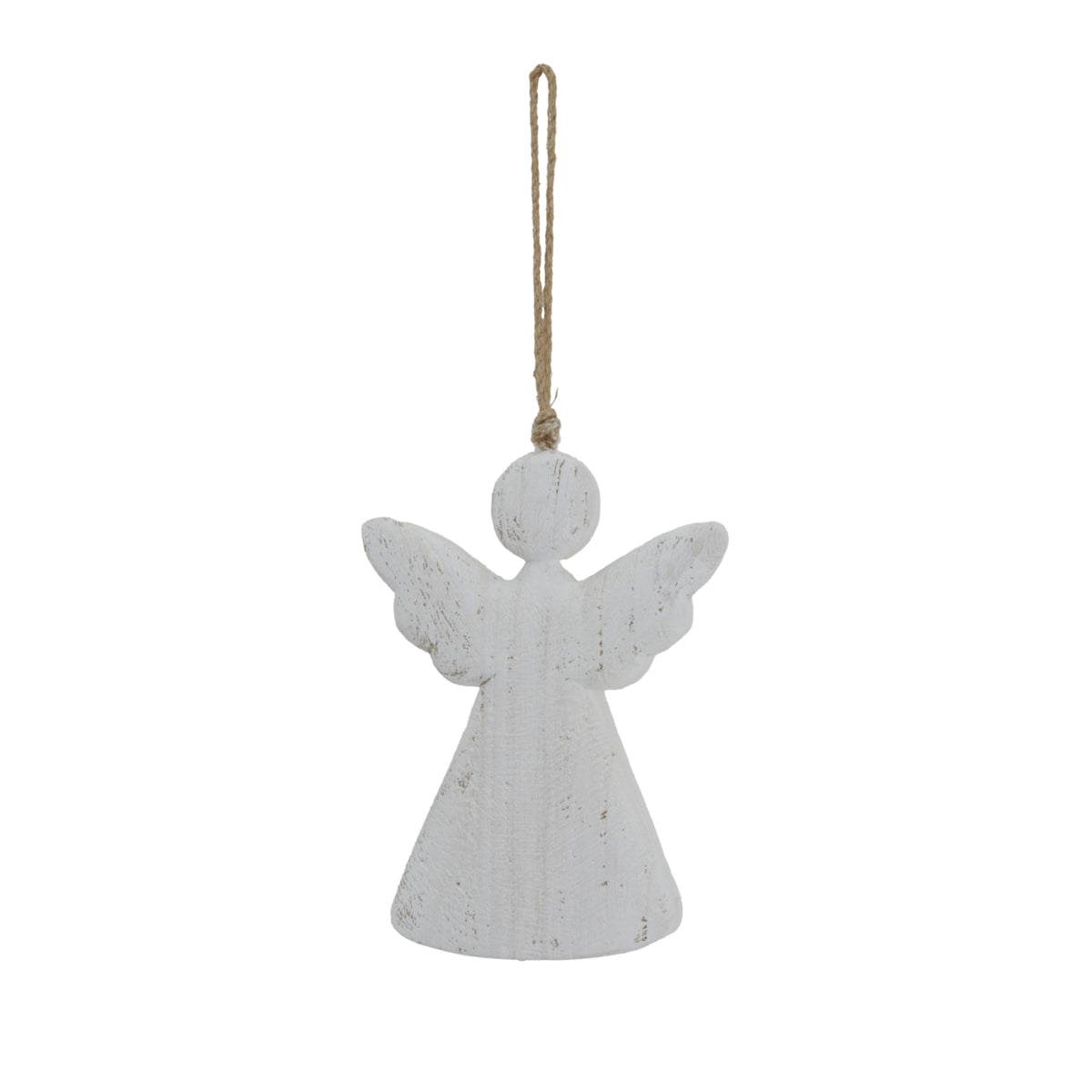 Large Whitewashed Rustic Hanging Angel - WHITE