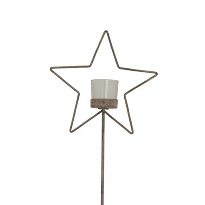 Natural Rustic Star On Wood Stand With Glass Votive - BROWN