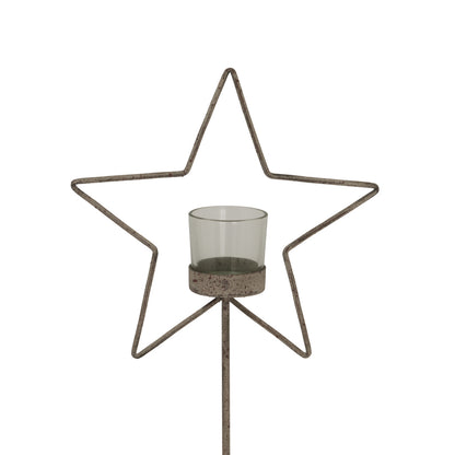 Natural Rustic Star On Wood Stand With Glass Votive - BROWN