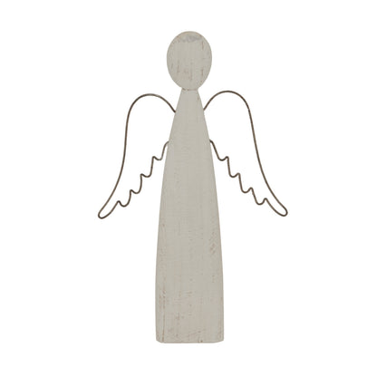Large Whitewashed Rustic Standing Angel - WHITE