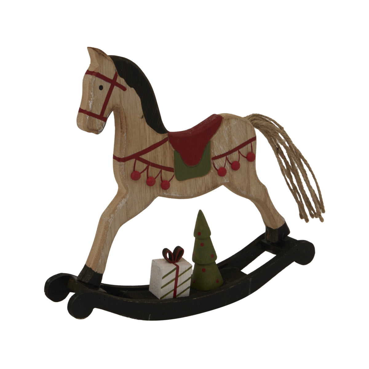 Rustic Decorated Rocking Horse - BROWN