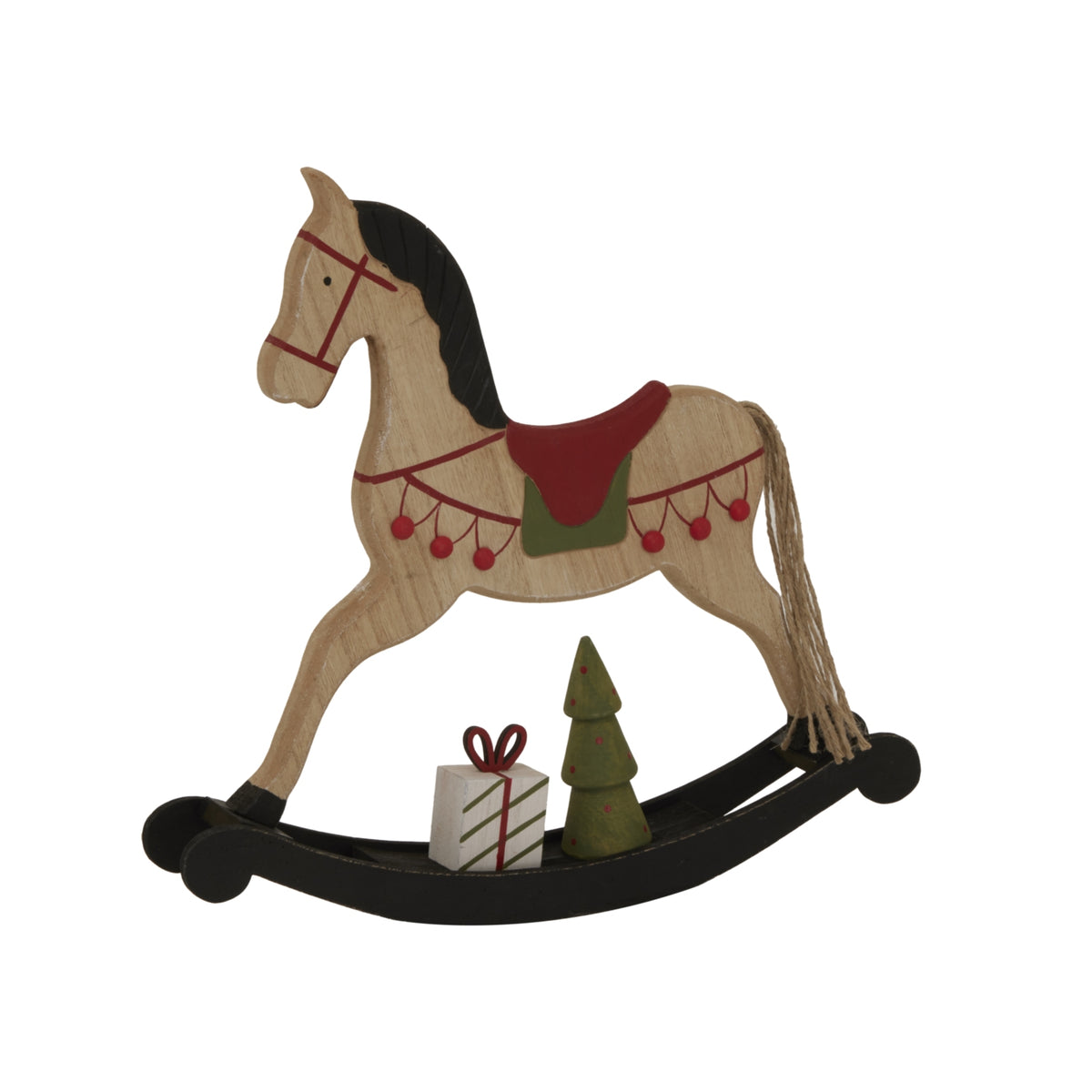 Large Rustic Decorated Rocking Horse - BROWN