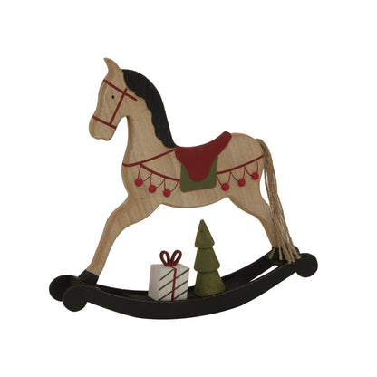 Large Rustic Decorated Rocking Horse - BROWN