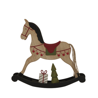 Large Rustic Decorated Rocking Horse - BROWN