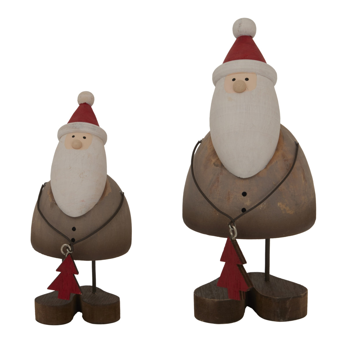 Large Rustic Santa With Tree Decoration - BROWN