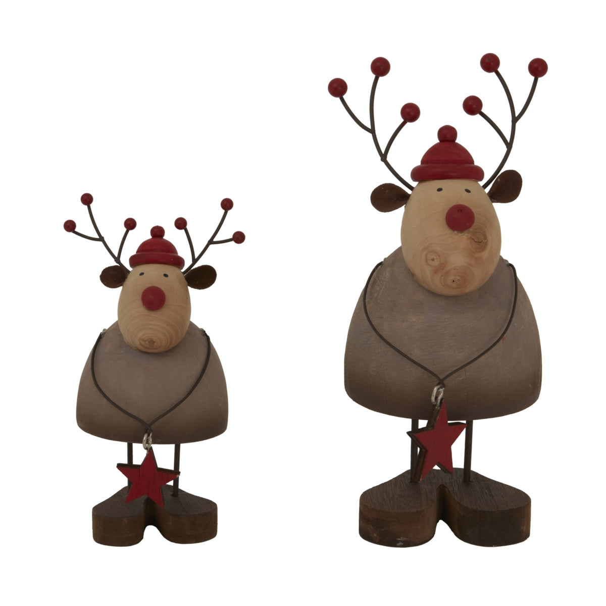 Large Rustic Reindeer With Star Decoration - BROWN
