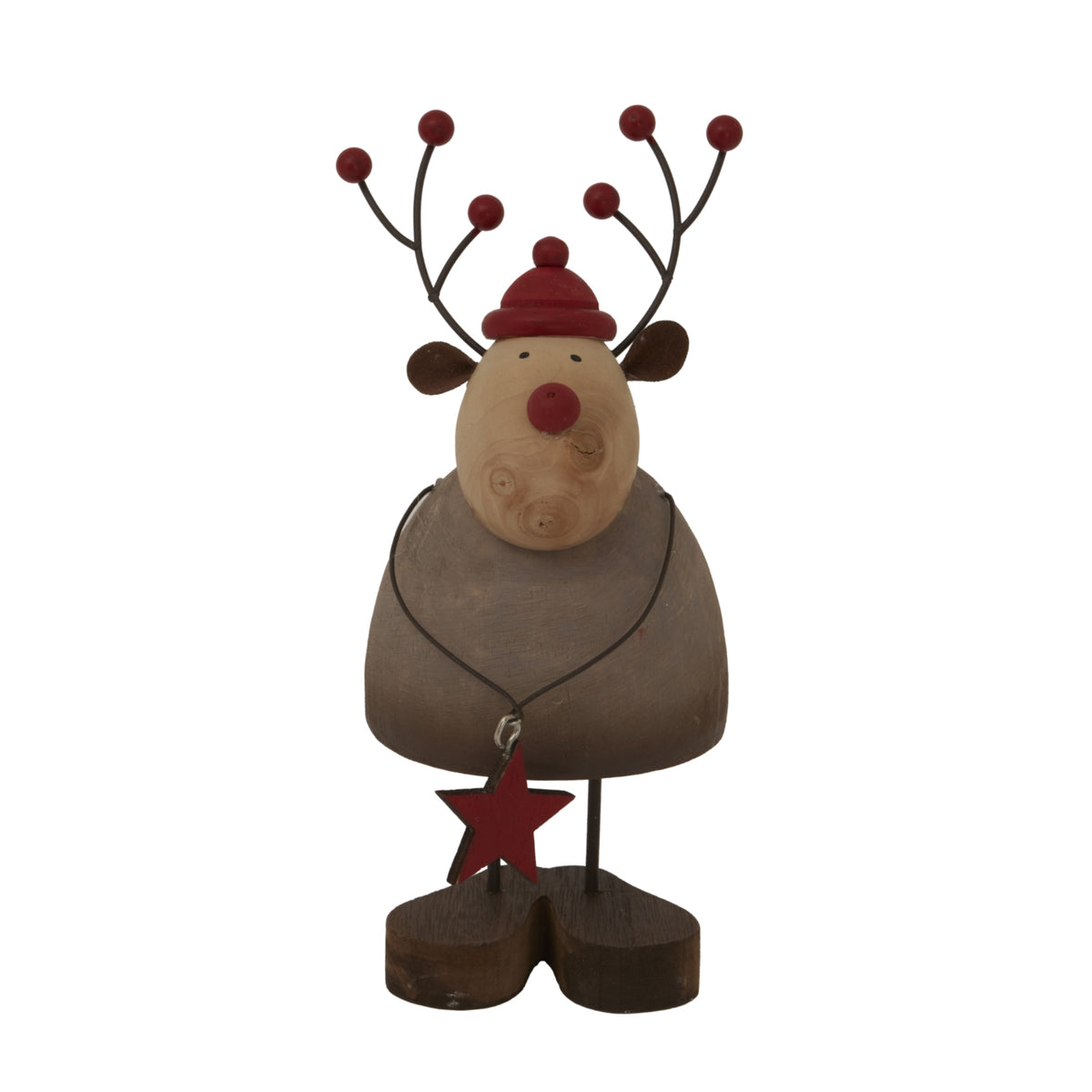 Large Rustic Reindeer With Star Decoration - BROWN