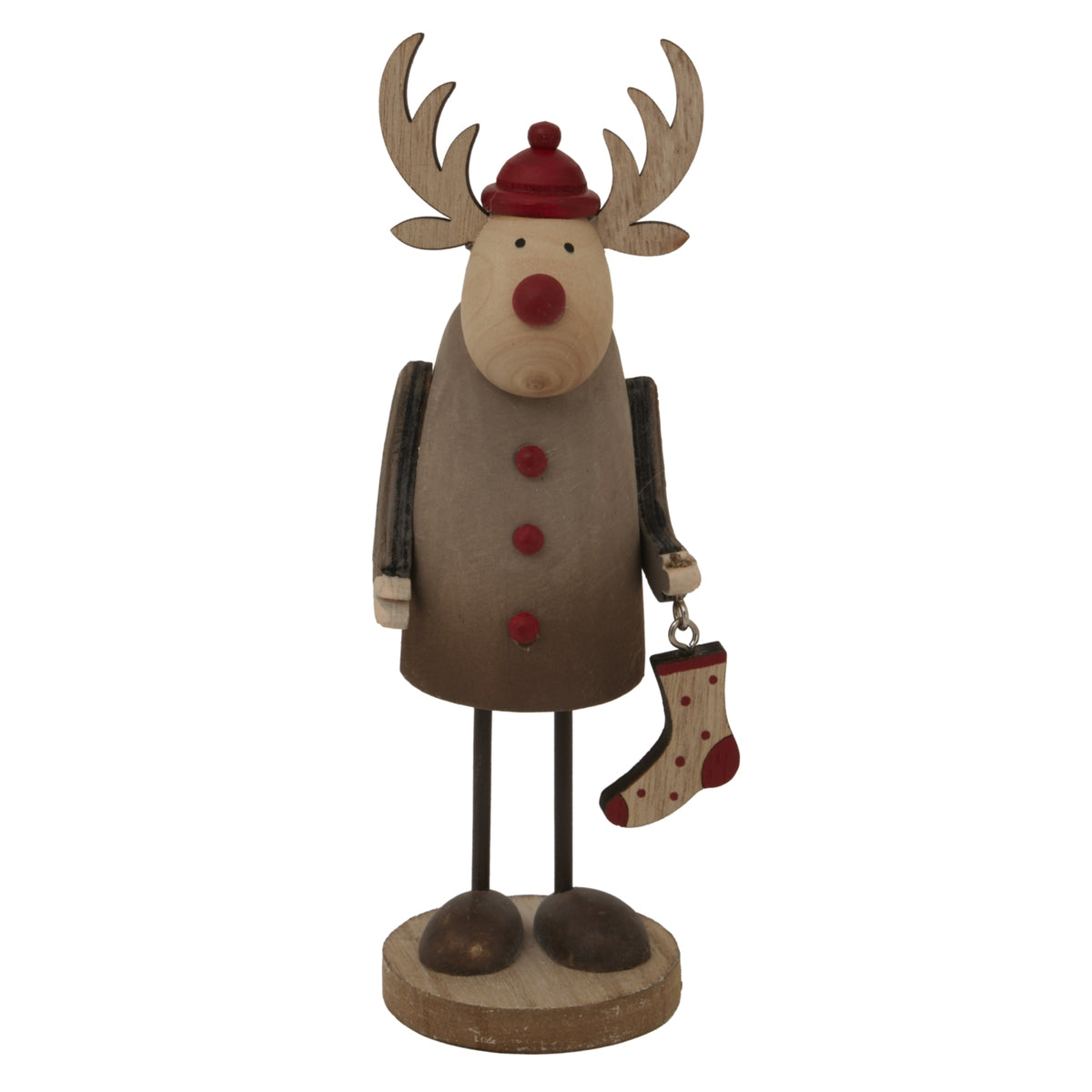 Rustic Rudolf With Stocking Decoration - BROWN