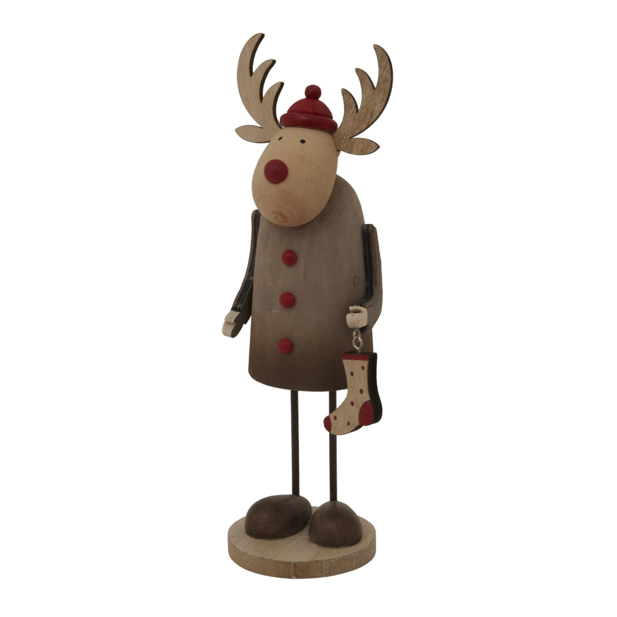 Large Rustic Rudolf With Stocking Decoration - BROWN