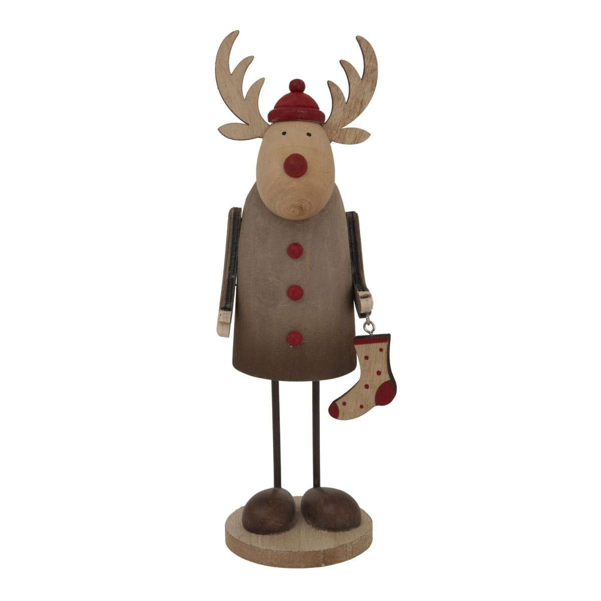 Large Rustic Rudolf With Stocking Decoration - BROWN