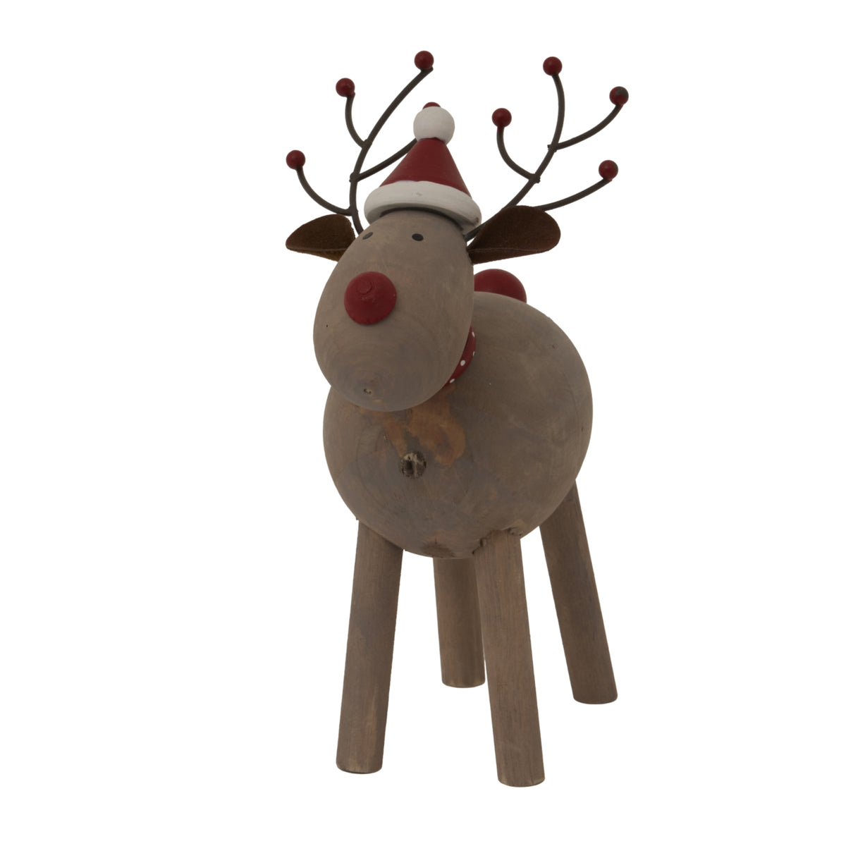 Large Rustic Rudolf With Hat - BROWN