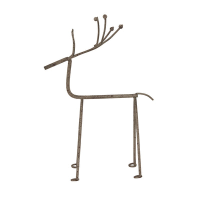 Rustic Metal Reindeer On Stand - SILVER