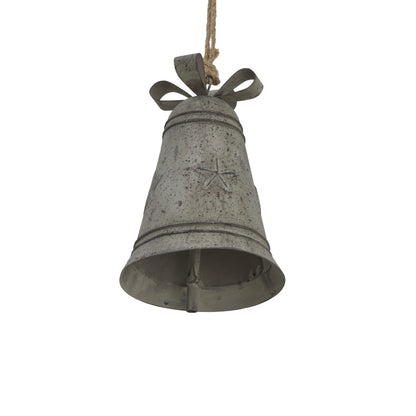 Rustic Metal Hanging Bell With Bow - WHITE