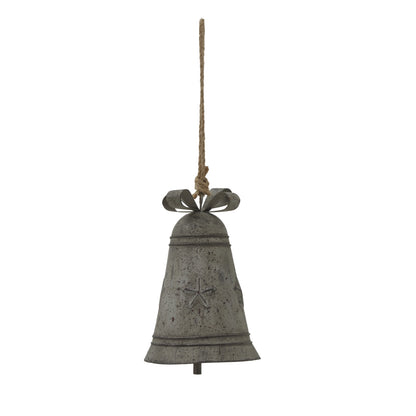 Rustic Metal Hanging Bell With Bow - WHITE