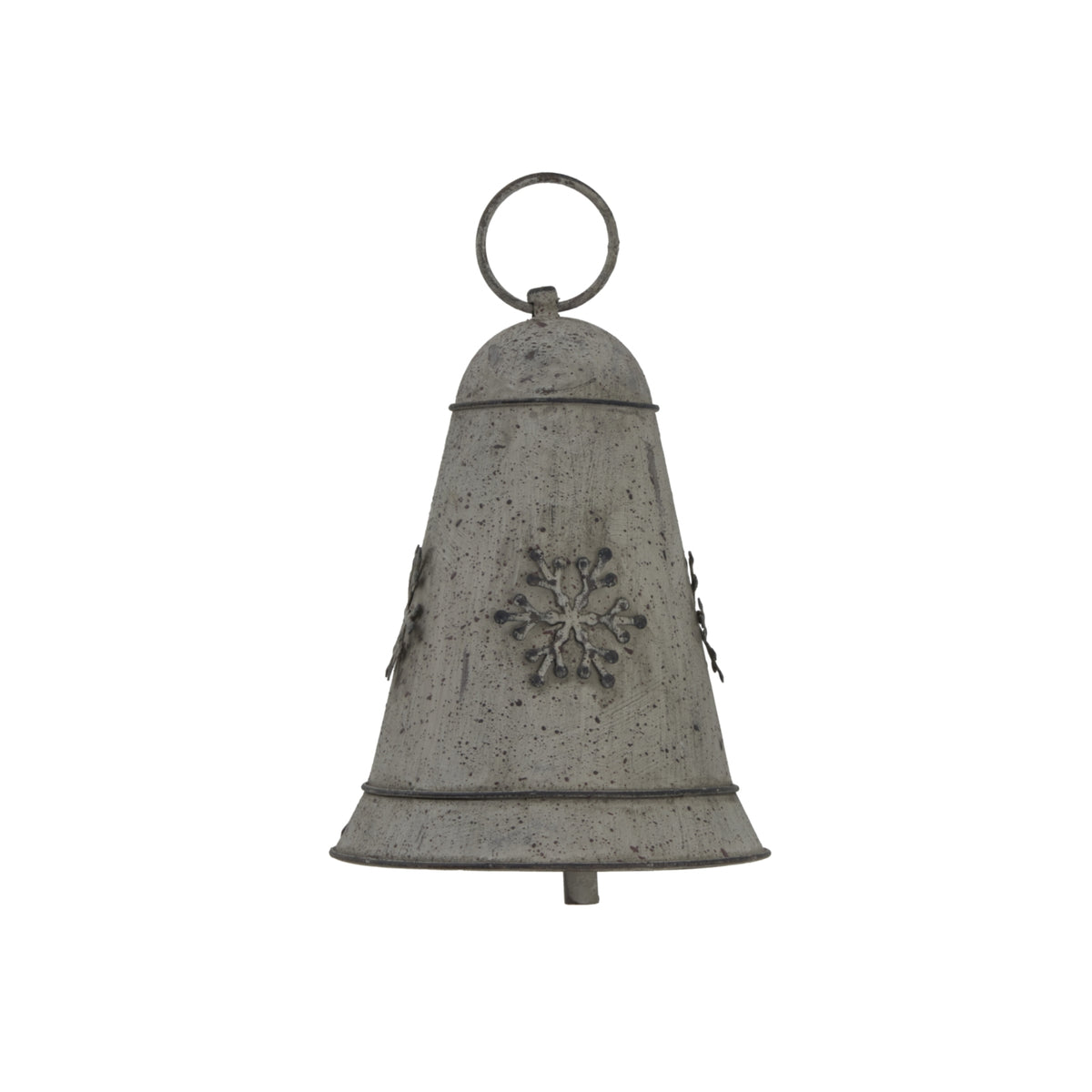 Rustic Metal Hanging Bell With Snowflake - WHITE
