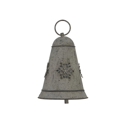 Rustic Metal Hanging Bell With Snowflake - WHITE