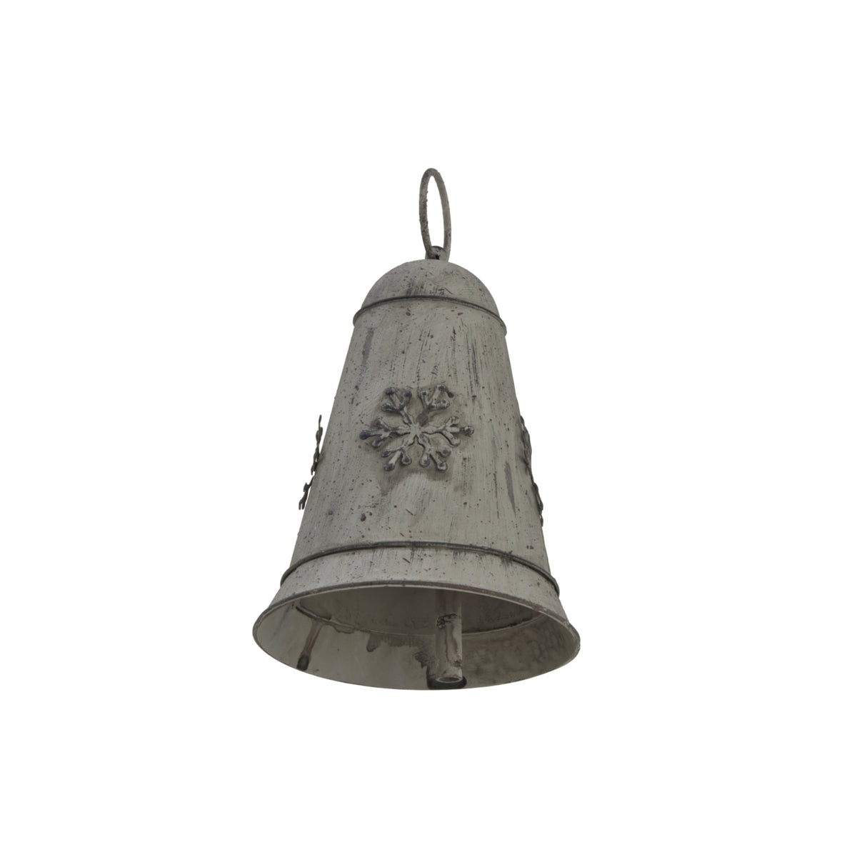 Medium Rustic Metal Hanging Bell With Snowflake - WHITE