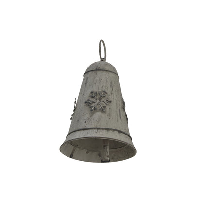 Medium Rustic Metal Hanging Bell With Snowflake - WHITE
