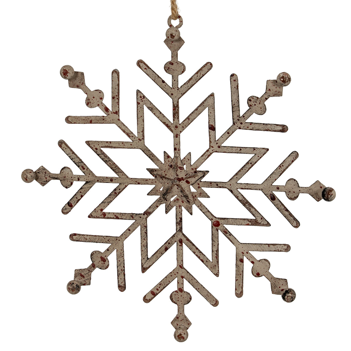 Rustic Hanging Ice Snowflake Decoration - WHITE