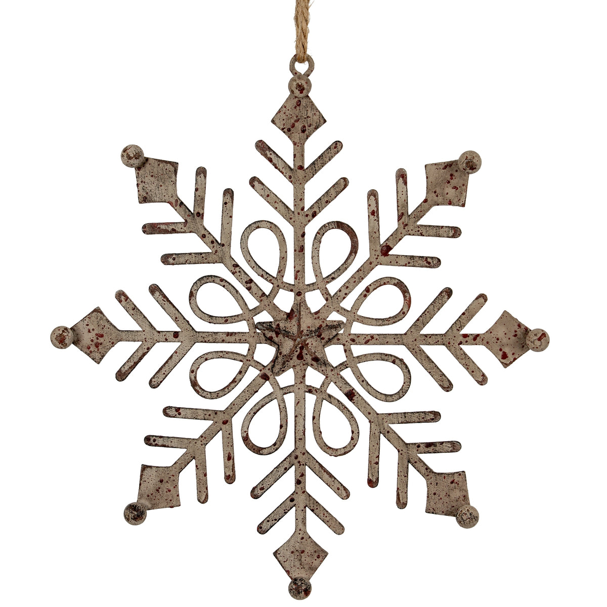 Rustic Hanging Gem Snowflake Decoration - WHITE