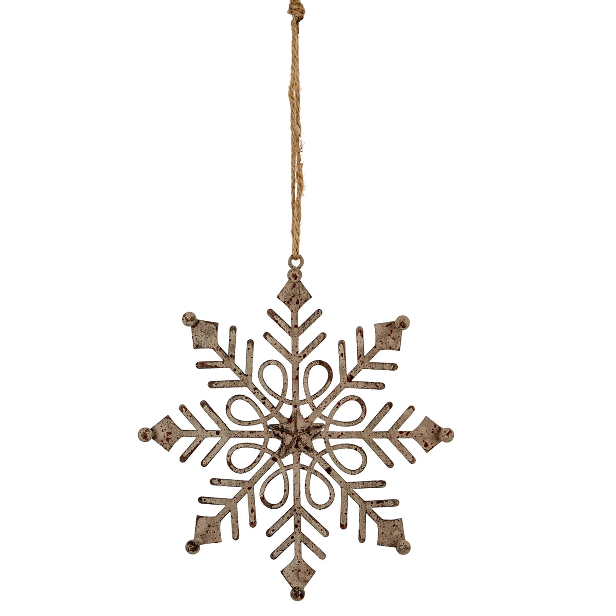 Rustic Hanging Gem Snowflake Decoration - WHITE
