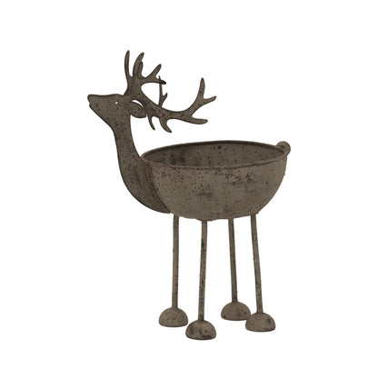 Rustic Metal Reindeer Bowl - WHITE