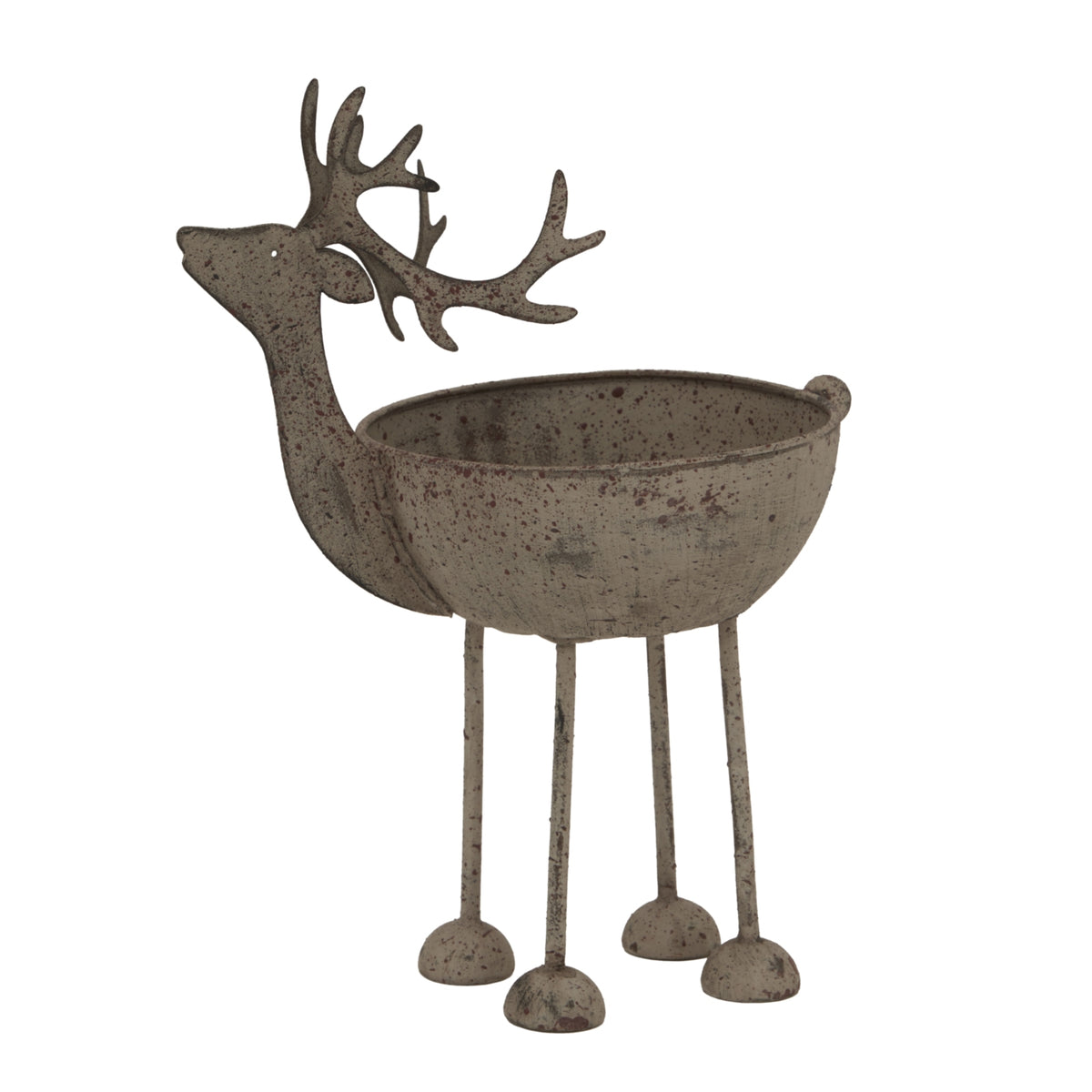 Rustic Metal Reindeer Bowl - WHITE