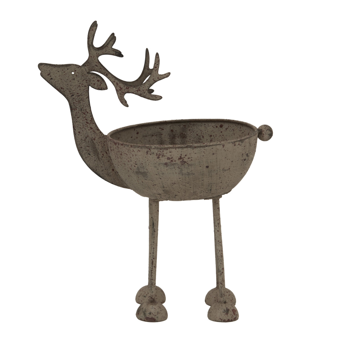 Rustic Metal Reindeer Bowl - WHITE