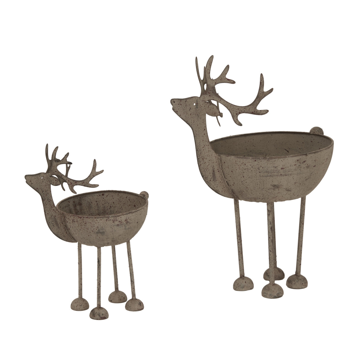 Rustic Metal Reindeer Bowl - WHITE