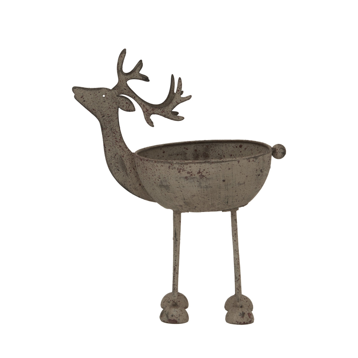 Rustic Metal Reindeer Bowl - WHITE