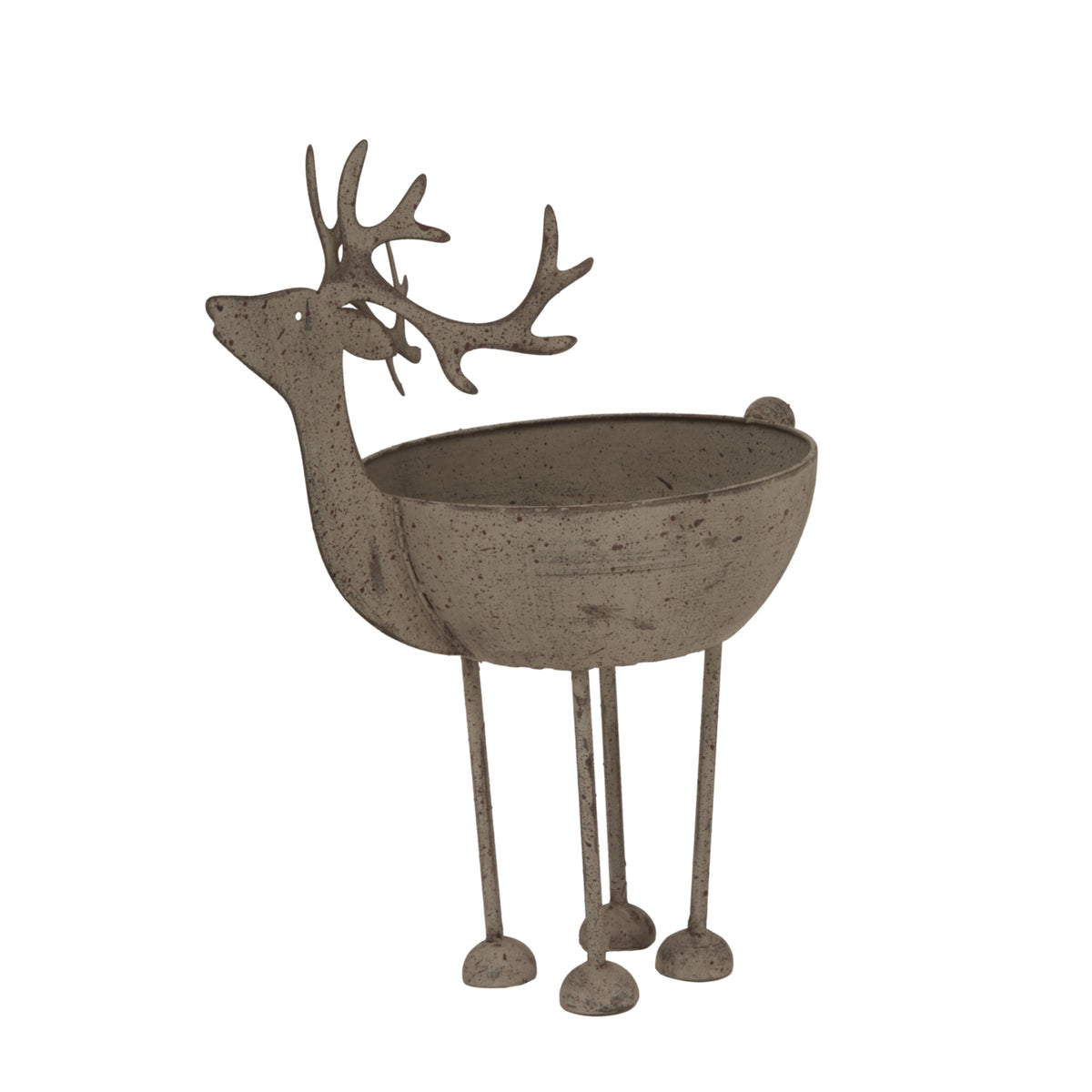 Large Rustic Metal Reindeer Bowl - WHITE
