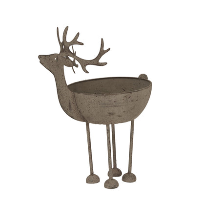 Large Rustic Metal Reindeer Bowl - WHITE