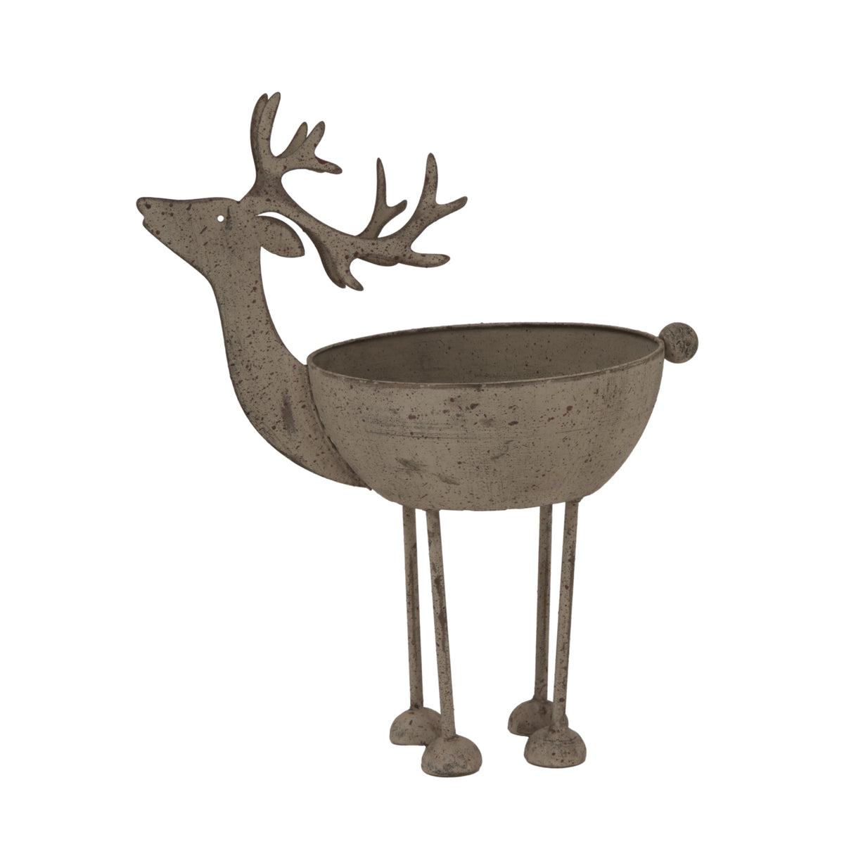 Large Rustic Metal Reindeer Bowl - WHITE