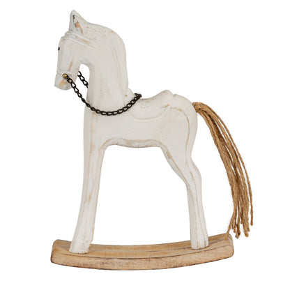 Whitewashed Rustic Rocking Horse - BROWN